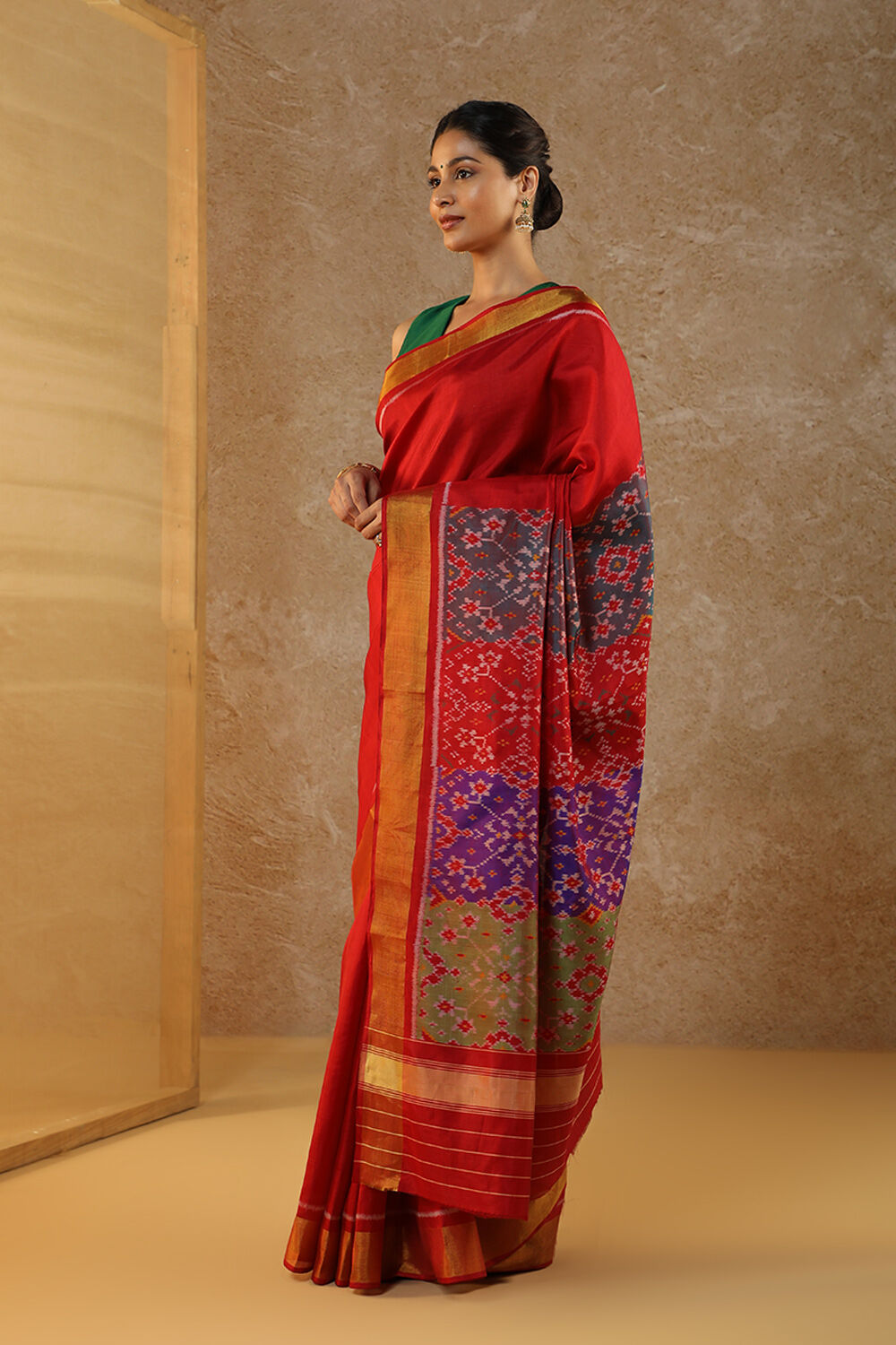 Red Rajkot Pure Silk Ikat Patola Saree image number null