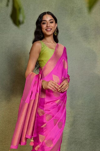 Pink Woven Pure Viscose Saree image number