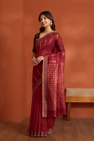 Red Pure Silk Cotton Bengal Woven Saree thumbnail image number null