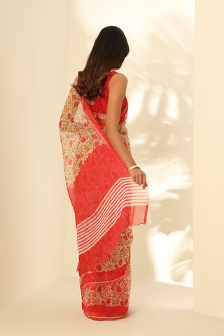 Off White Viscose Chiffon Printed Saree thumbnail image number null