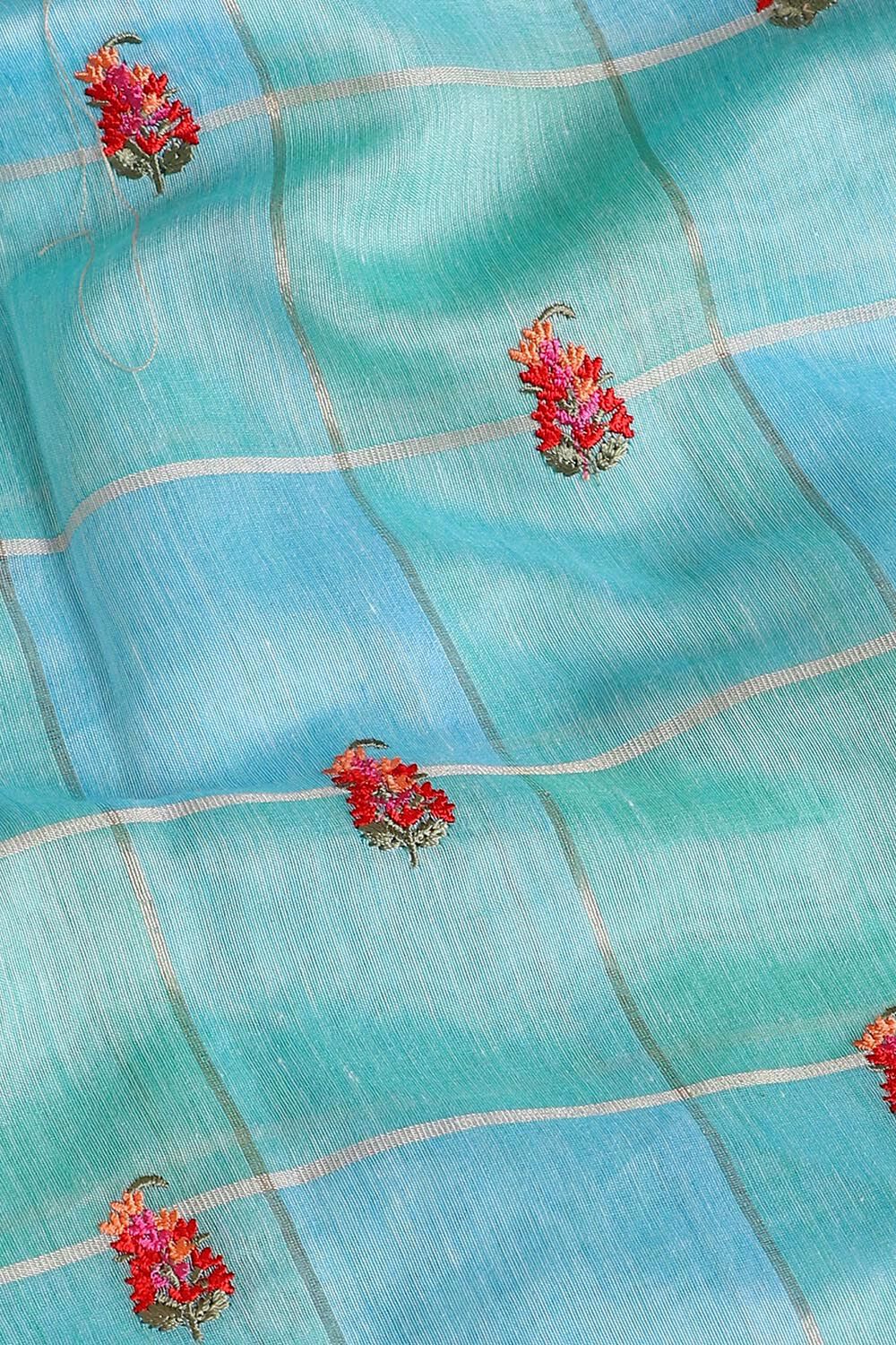 Blue Pure Embroidered Saree image number null