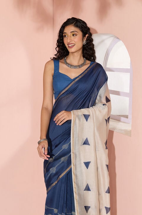 Blue Clamp Dye Pure Silk Cotton Saree