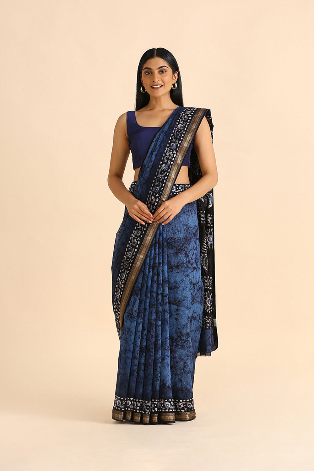 Blue Batik Pure Silk Cotton Saree image number null