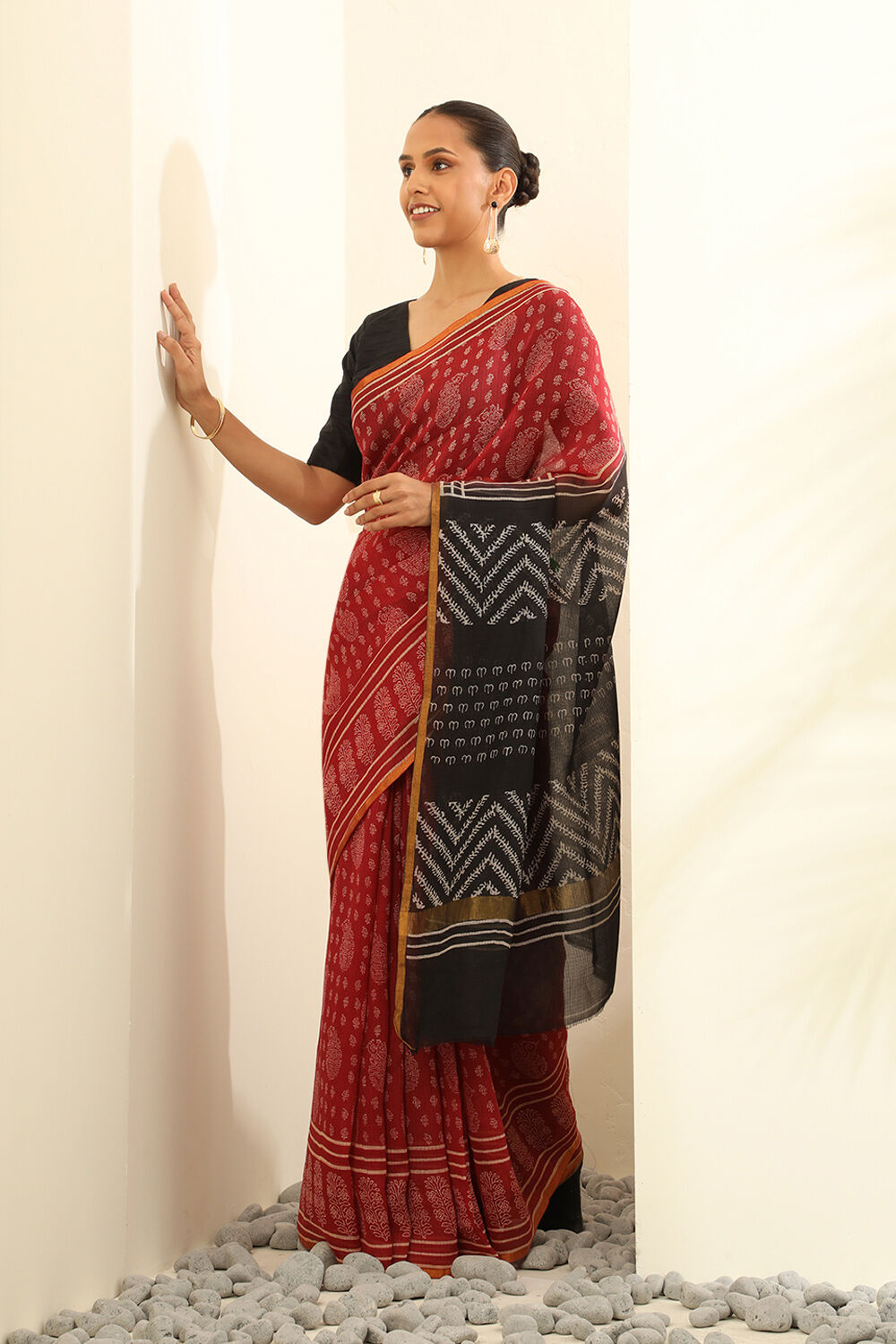 Red Pure Silk Kota Block Printed Saree image number null
