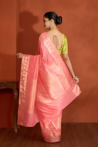 Pink Silk Viscose Kadwa Banaras Inspired Design Saree thumbnail image number null