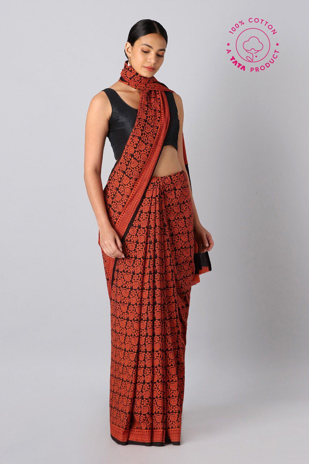 Orange Pure Cotton Bagh Printed Saree image number null