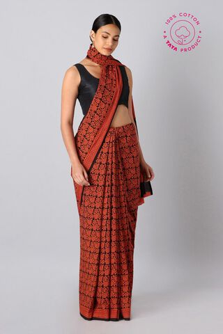Orange Pure Cotton Bagh Printed Saree image number