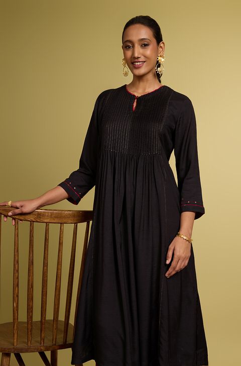 Black Woven Viscose Kurta
