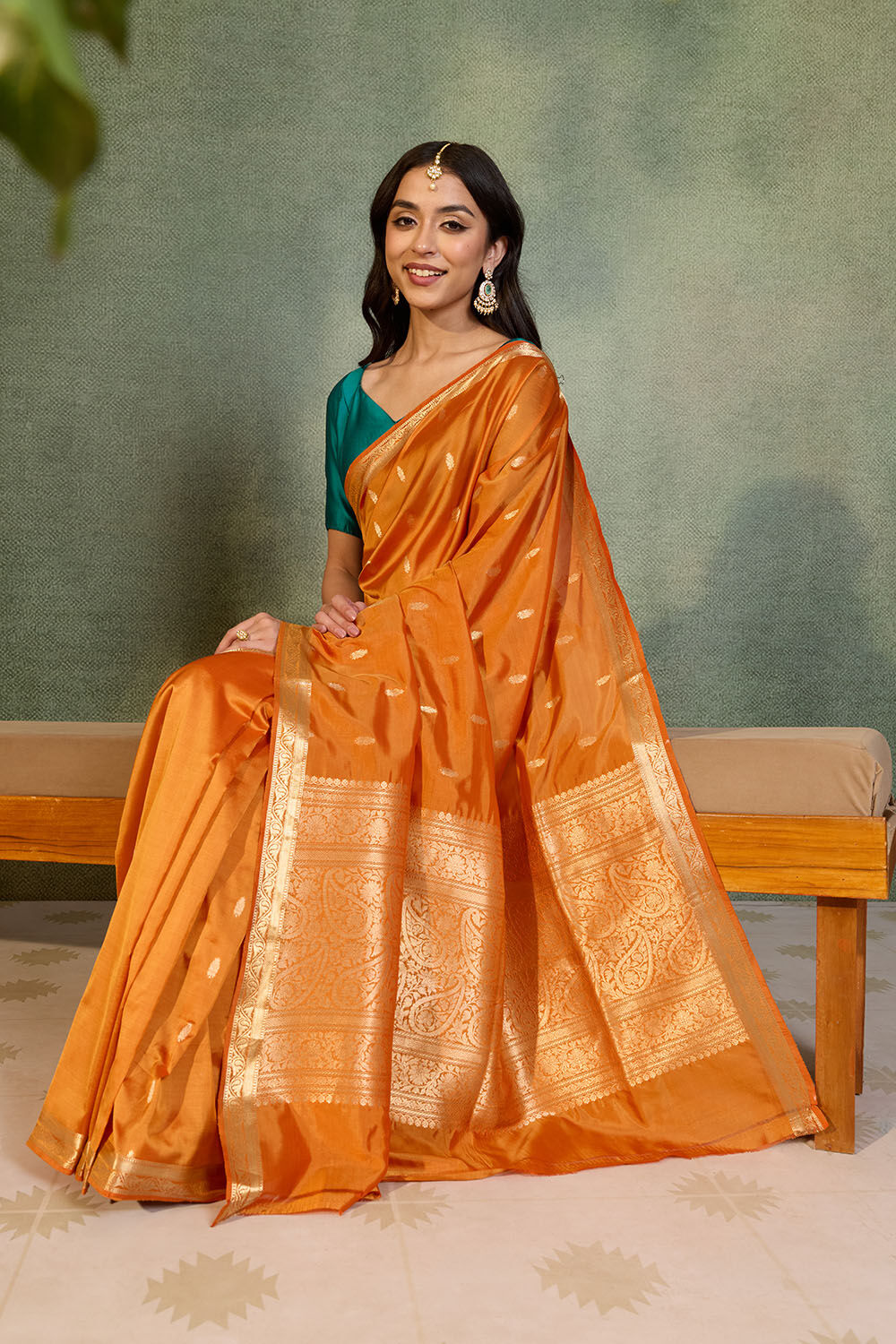 Orange Silk Viscose Cutwork Banarasi Inspired Design Saree image number null
