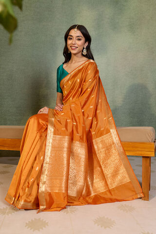 Orange Silk Viscose Cutwork Banarasi Inspired Design Saree image number