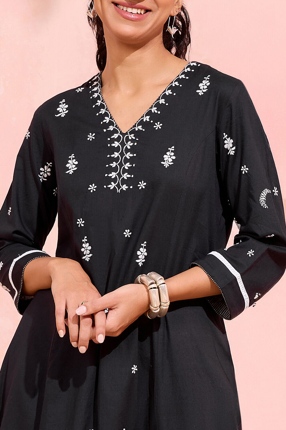 Black Cotton Chikankari Kurta image number null