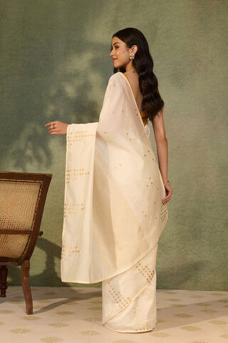 Off White Block Printed Pure Silk Cotton Saree thumbnail image number null