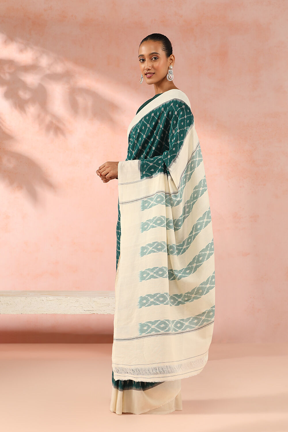 Dark Green Pure Cotton Pochampalli Ikat Saree image number null