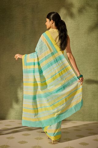 Light Blue Pure Cotton Block Printed Bengal Saree thumbnail image number null