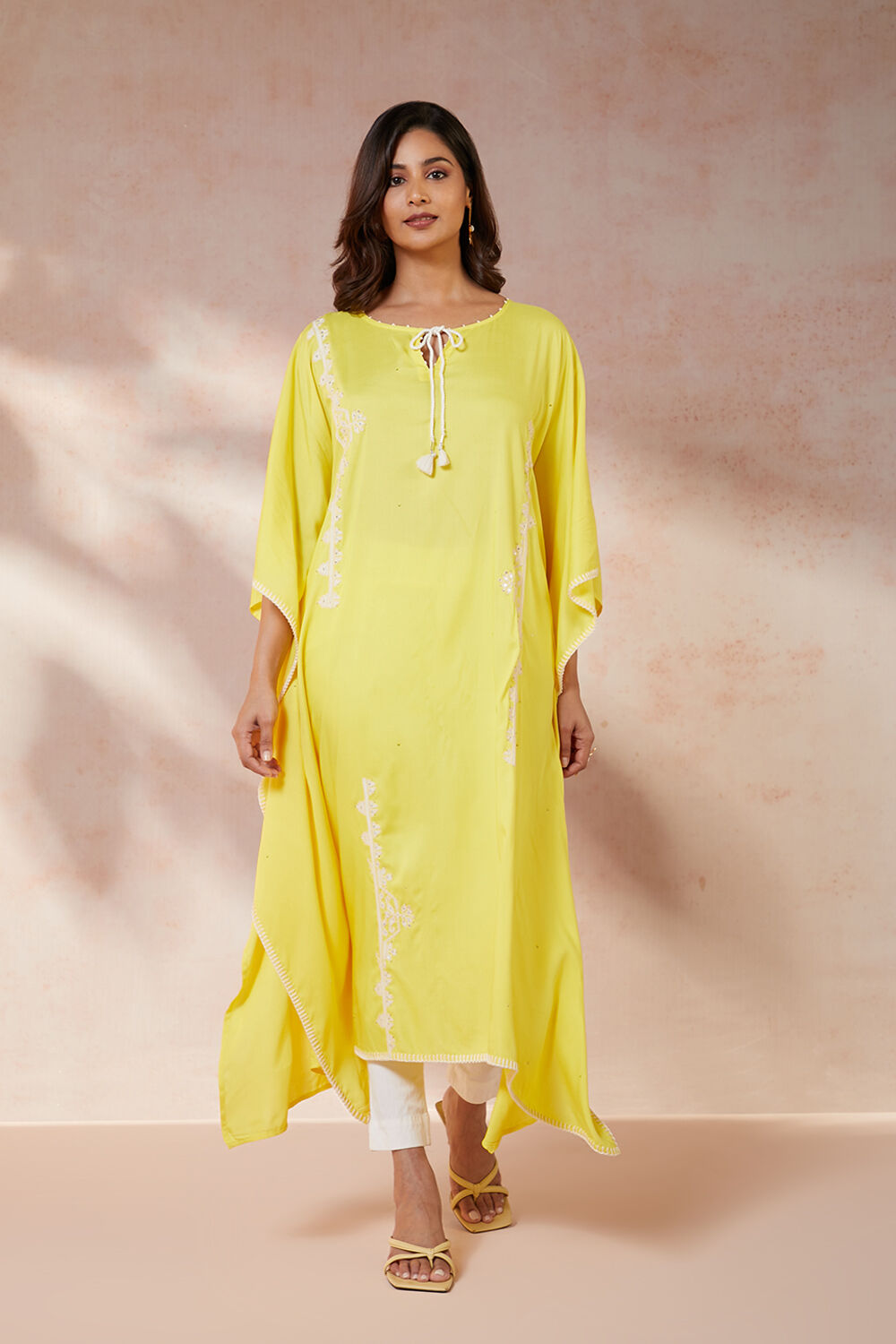 Yellow Viscose Applique Kurta image number null