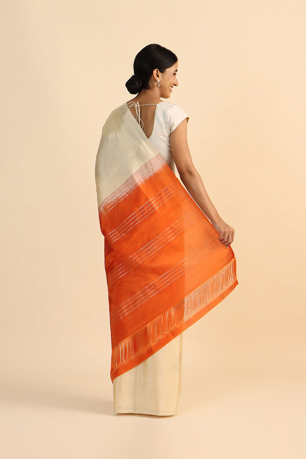 Beige Pure Silk Tencel South Saree image number null