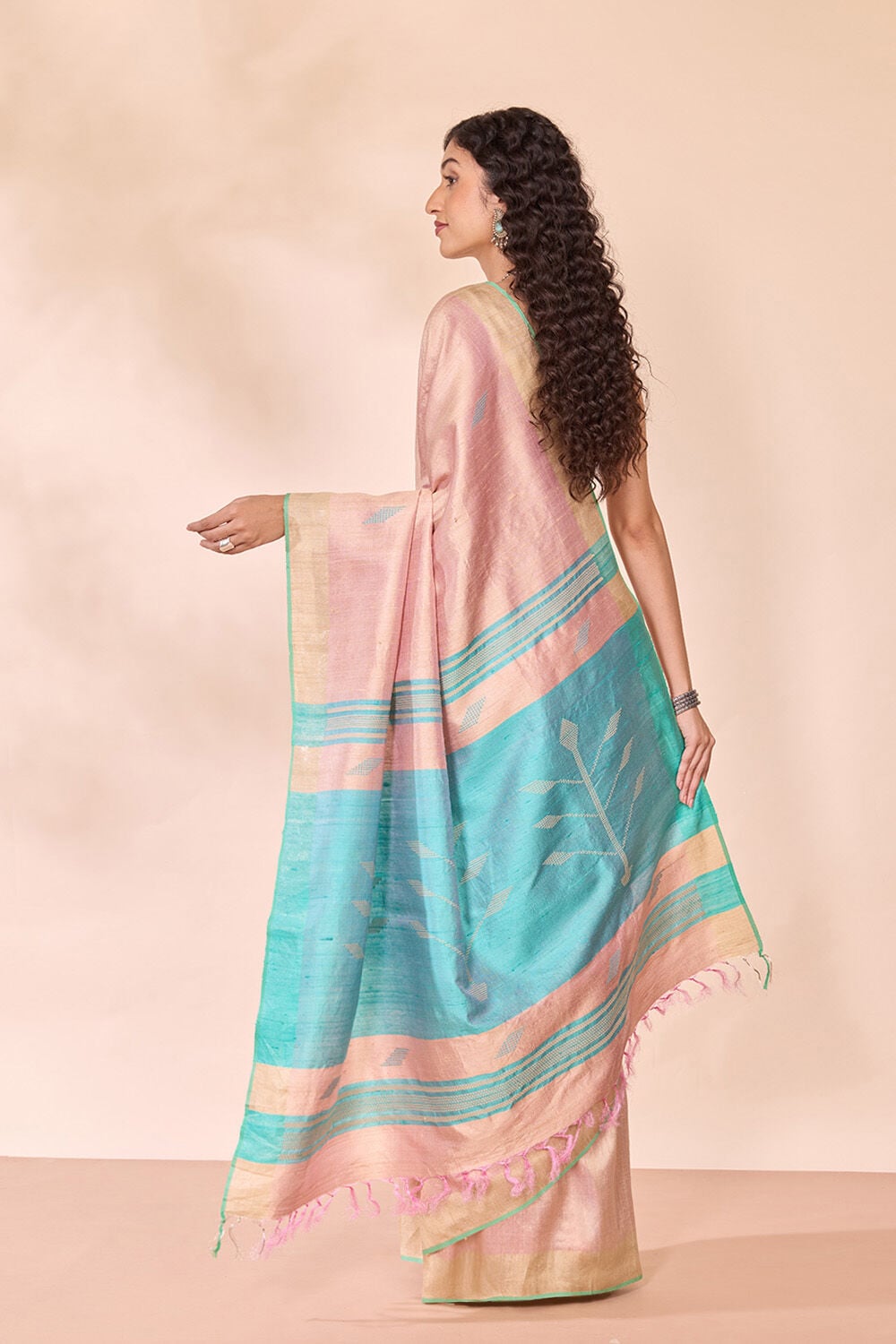 Light Pink Bhagalpur Woven Pure Tussar Silk Saree image number null