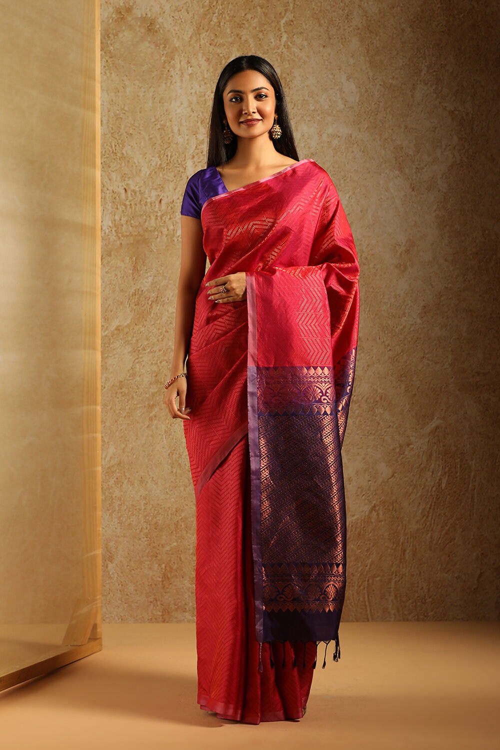 Pink Woven Pure Soft Silk Saree image number null