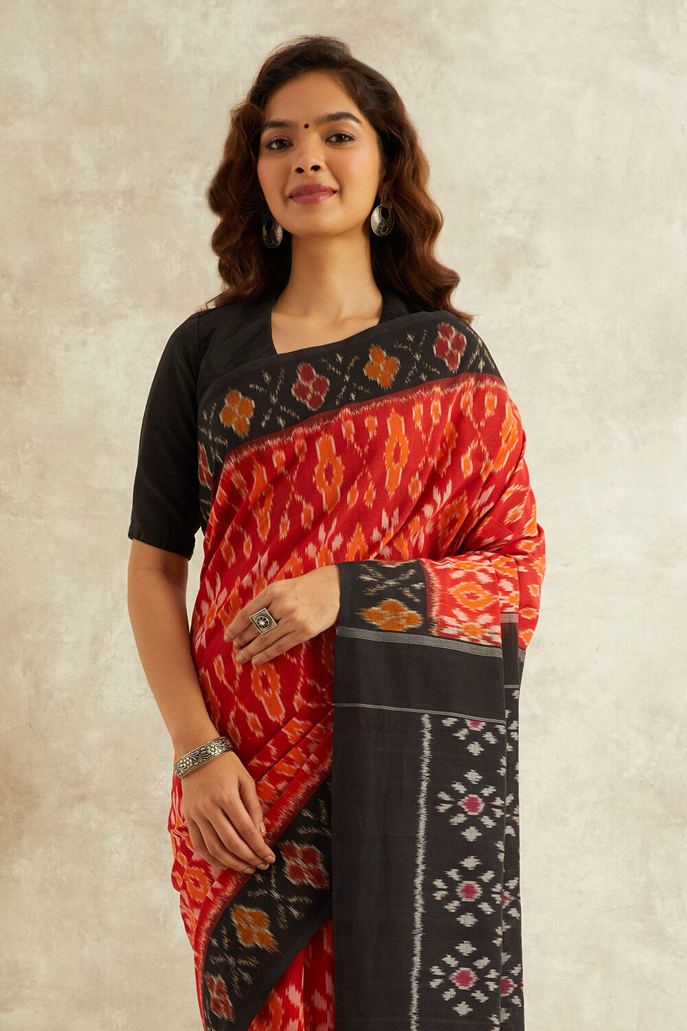 Red Ikat Pure Cotton Pochampalli Saree image number null