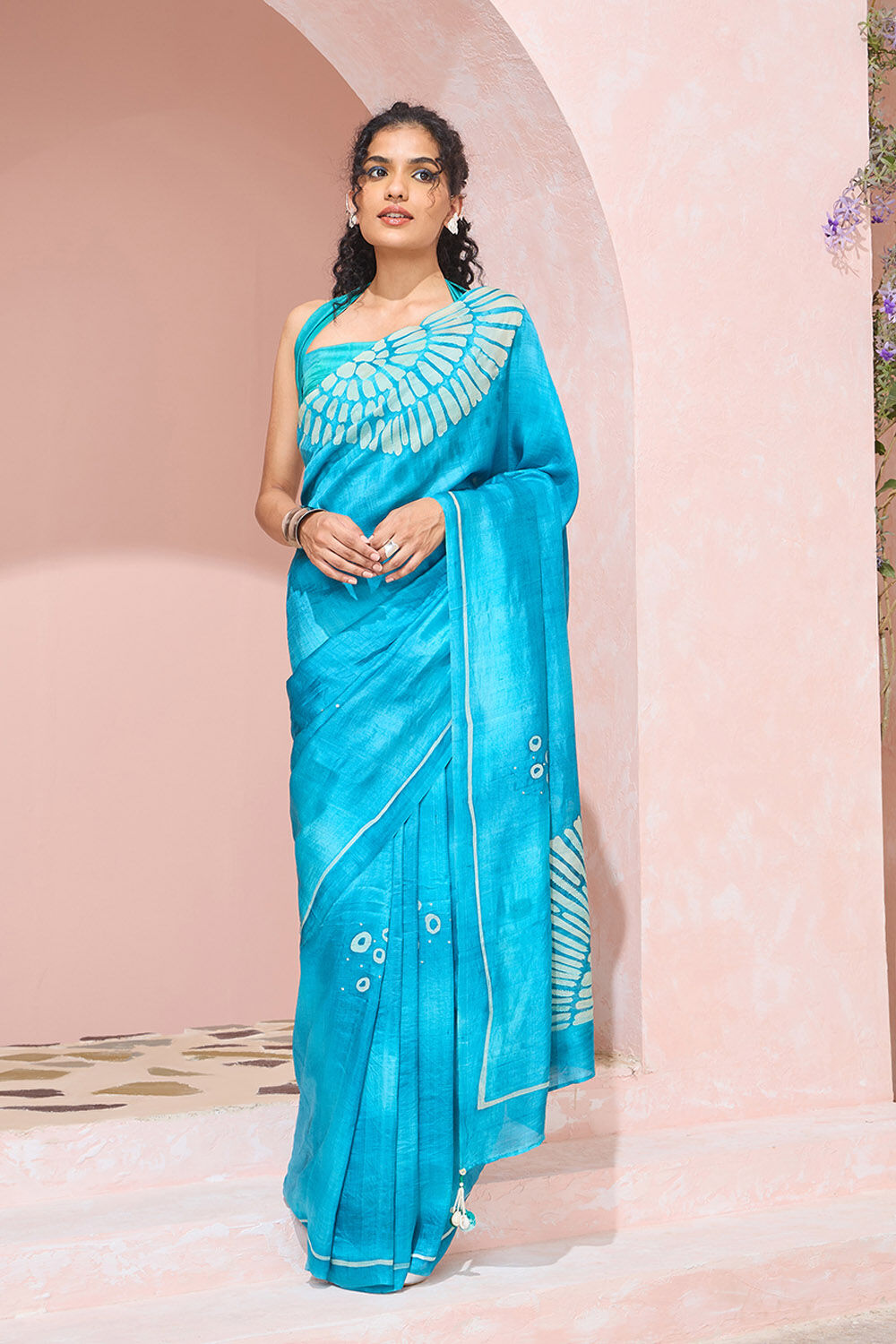 Blue Bengal Pure Silk Hand Painted Saree image number null