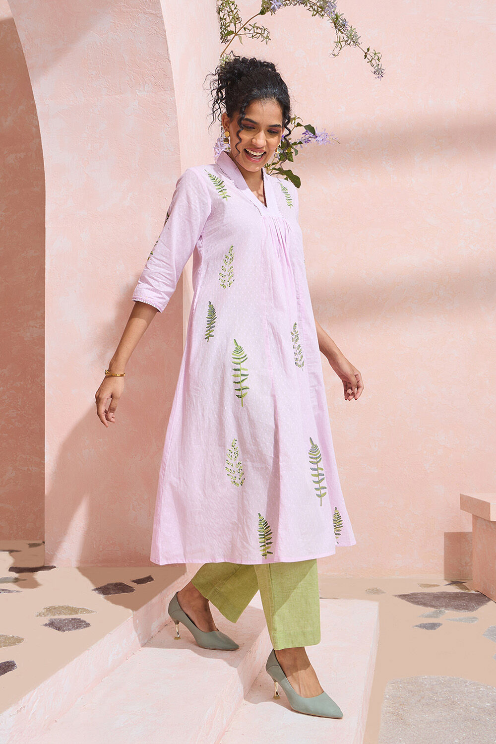Light Violet Block Printed Pure Cotton Kurta image number null