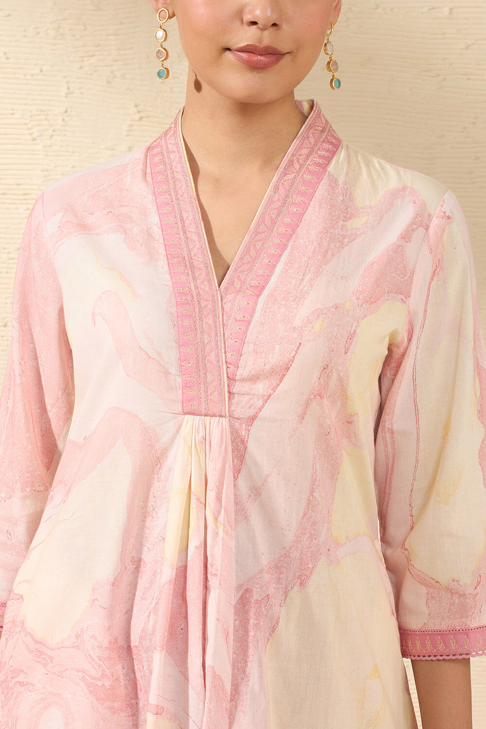 Light Pink Pure Cotton Marble Printed Kurta image number null