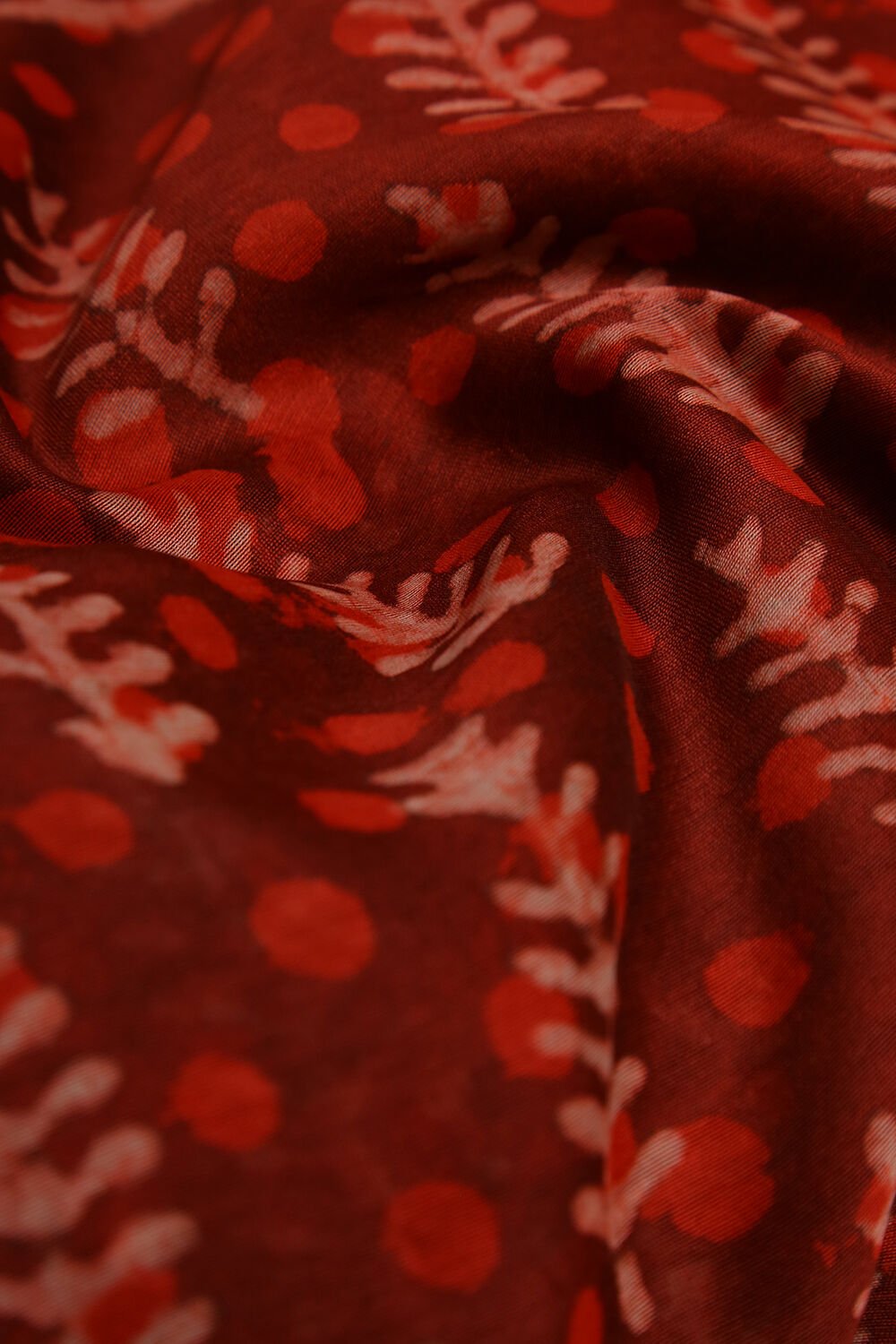 Dark Red Dabu Pure Silk Cotton Suit Set image number null