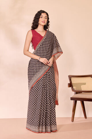 Black Rajasthan Block Printed Pure Cotton Saree thumbnail image number null