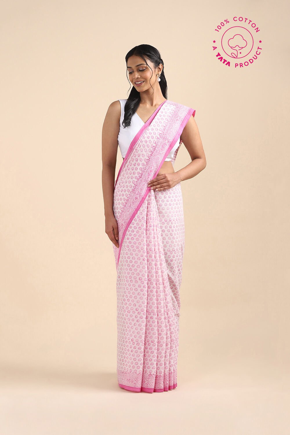 Off Pure White Cotton Sanganeri Printed image number null