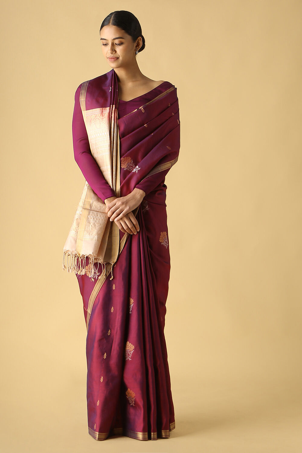 Dark Pink Pure Silk South Saree image number null