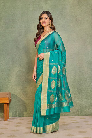 Blue Woven Pure Silk Cotton Chanderi Saree thumbnail image number null