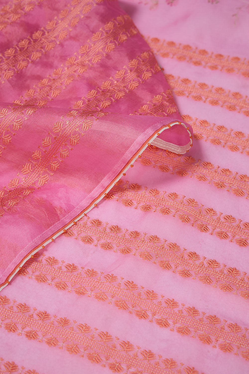 Pink Pure Silk Organza Embroidered Saree image number null