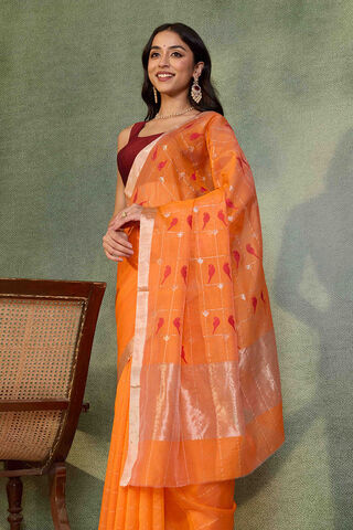 Orange Woven Pure Silk Cotton Chanderi Saree image number
