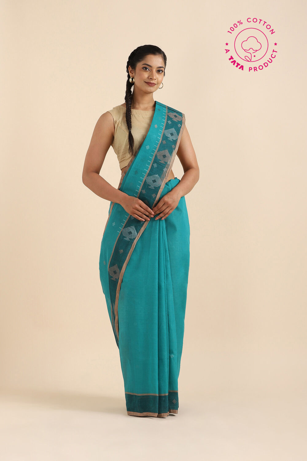 Light Green Pure Cotton Bengal Saree image number null