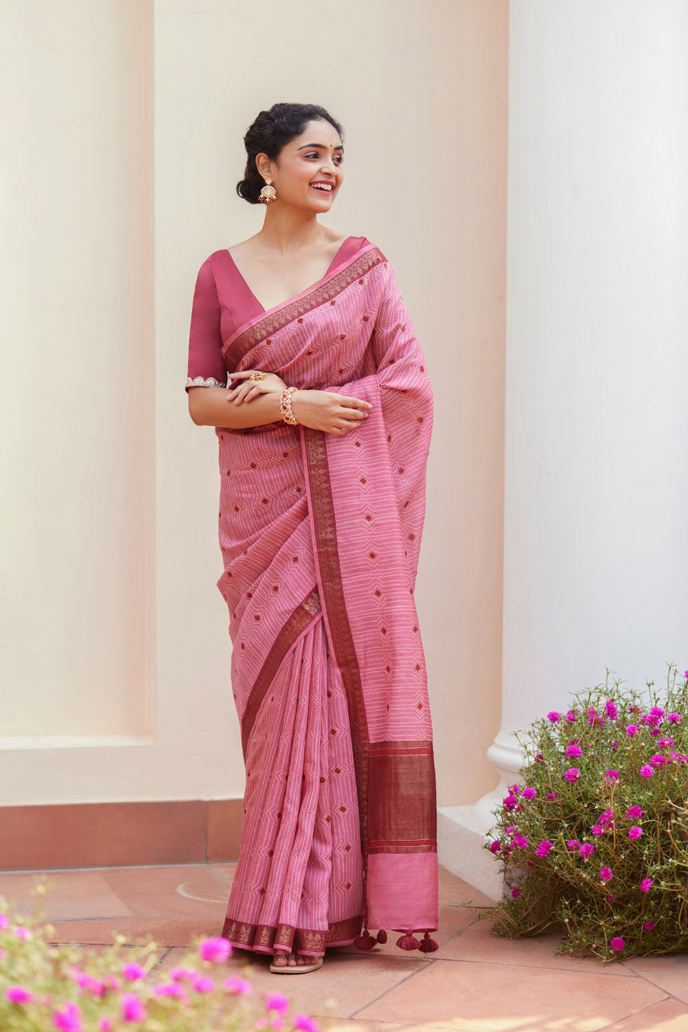 Pink Contemporary Pure Tussar Silk Digital Printed Saree image number null