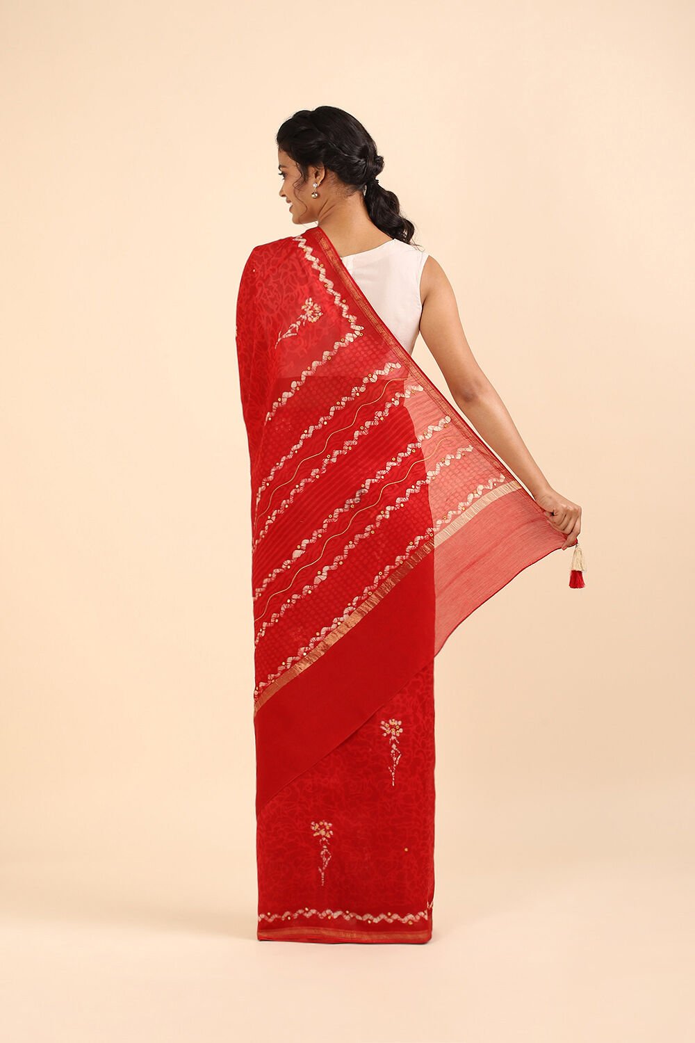 Red Pure Silk Cotton Chanderi Saree image number null