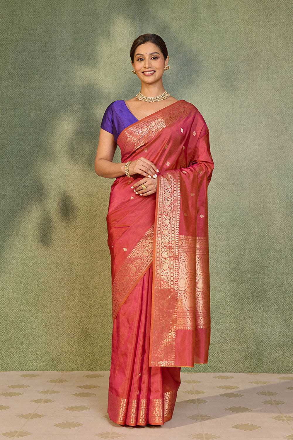 Pink Silk Viscose Kadwa Banarasi Saree image number null