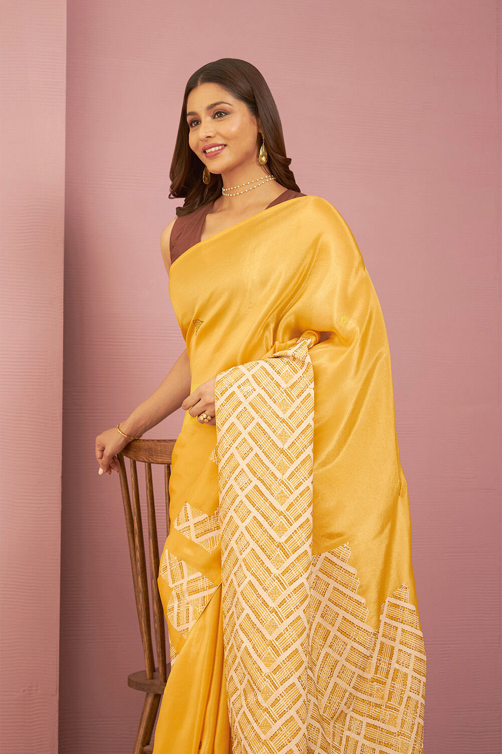 Yellow Pure Tissue Organza Printed Embroidery Saree image number null