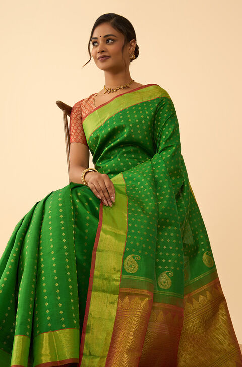 Green Pure Silk Woven Kanjivaram Saree