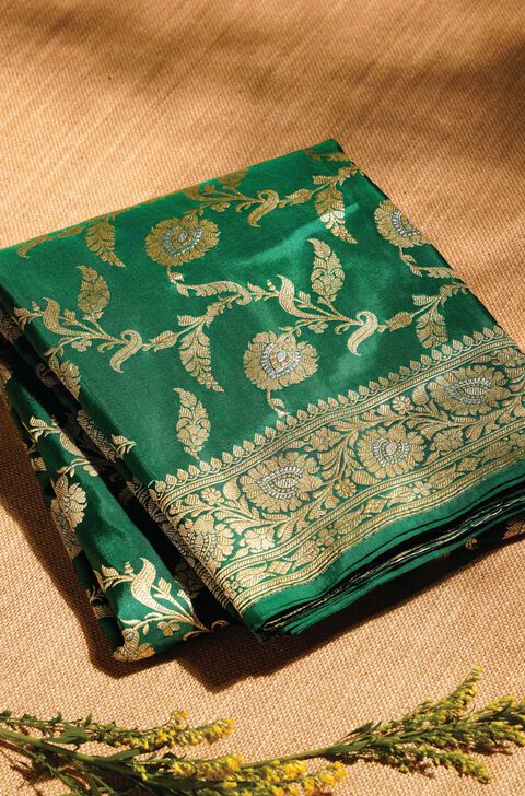 Dark Green Pure Silk Kadwa Banarasi Saree