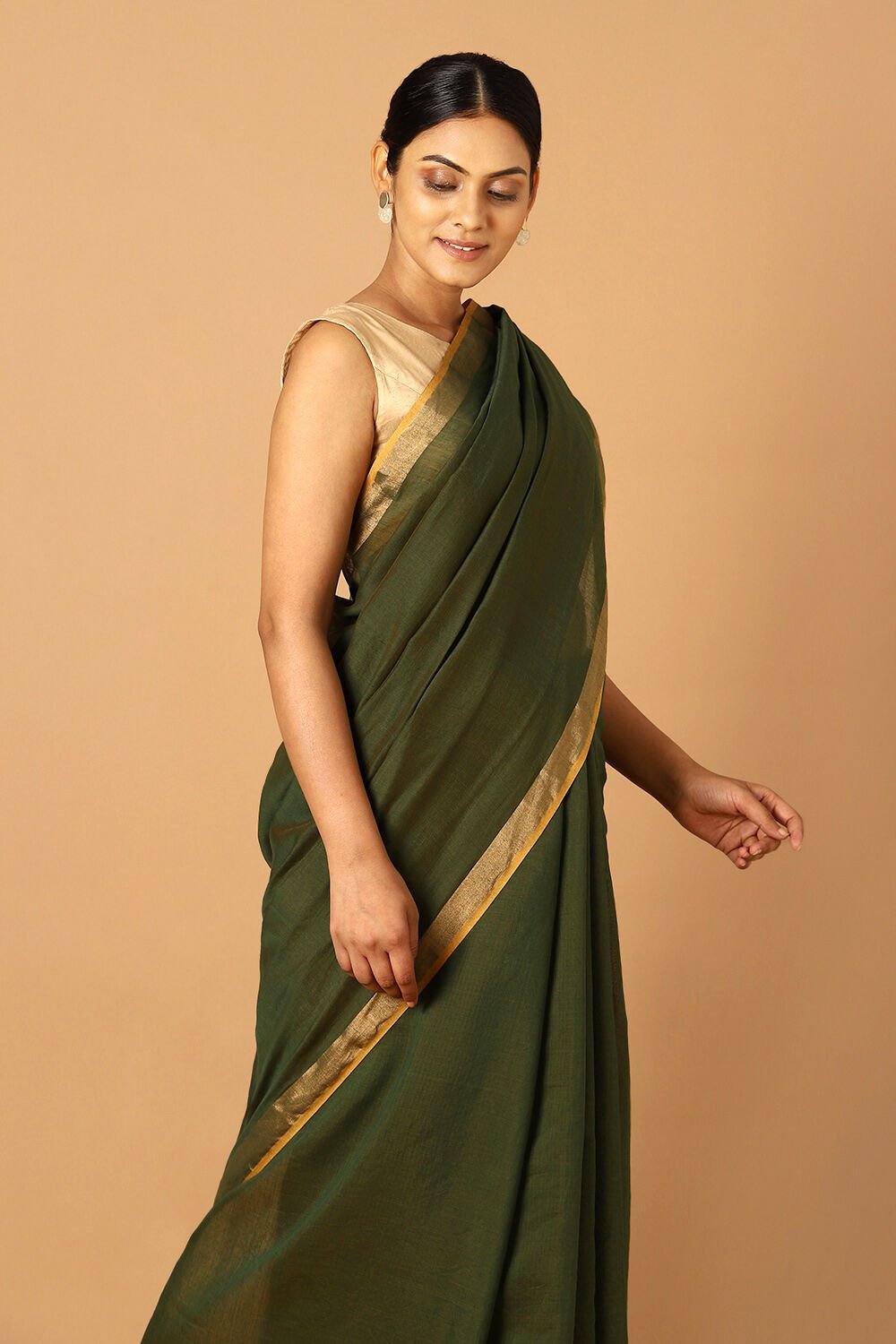 Green Pure Silk Cotton Bengal Saree image number null