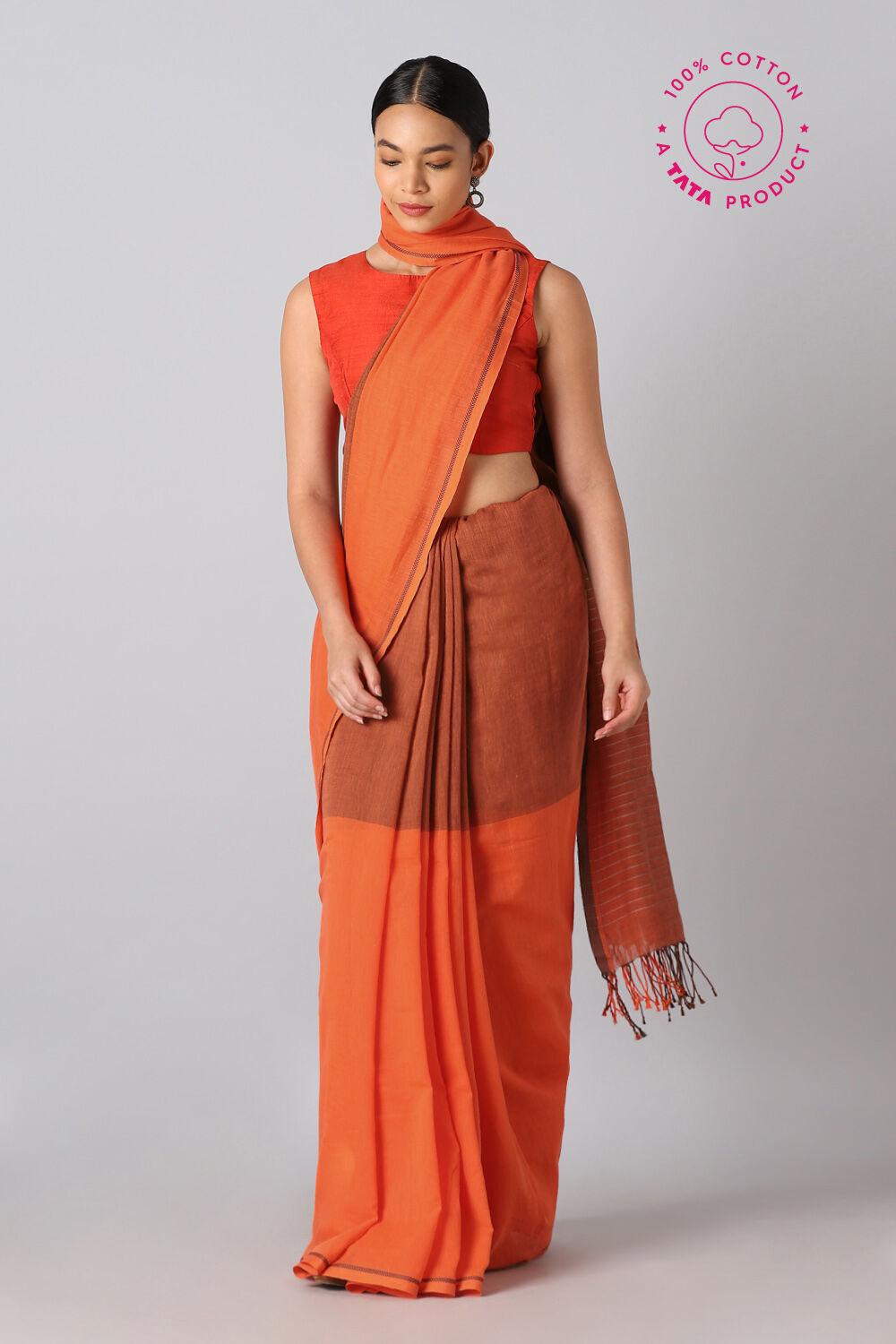 Orange Pure Cotton Bengal Saree image number null
