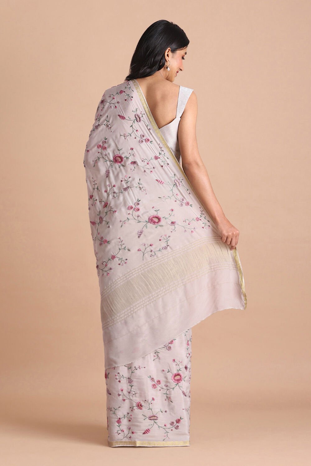 Grey Pure Viscose Embroidered Saree image number null