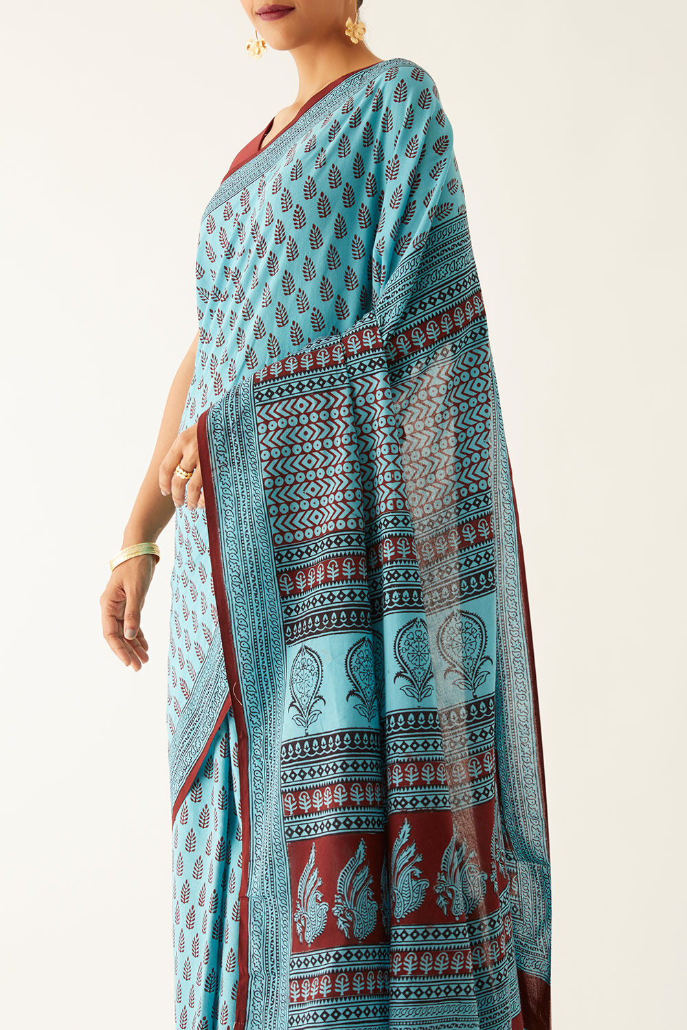 Light Blue Pure Cotton Bagh Printed Saree image number null