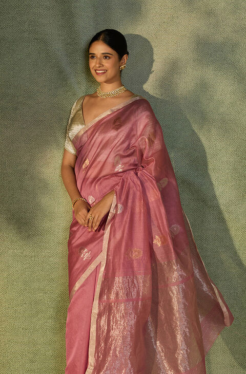Pink Woven Pure Silk Cotton Chanderi Saree
