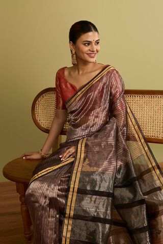 Dark Red Woven Pure Silk Tissue Chanderi Saree image number