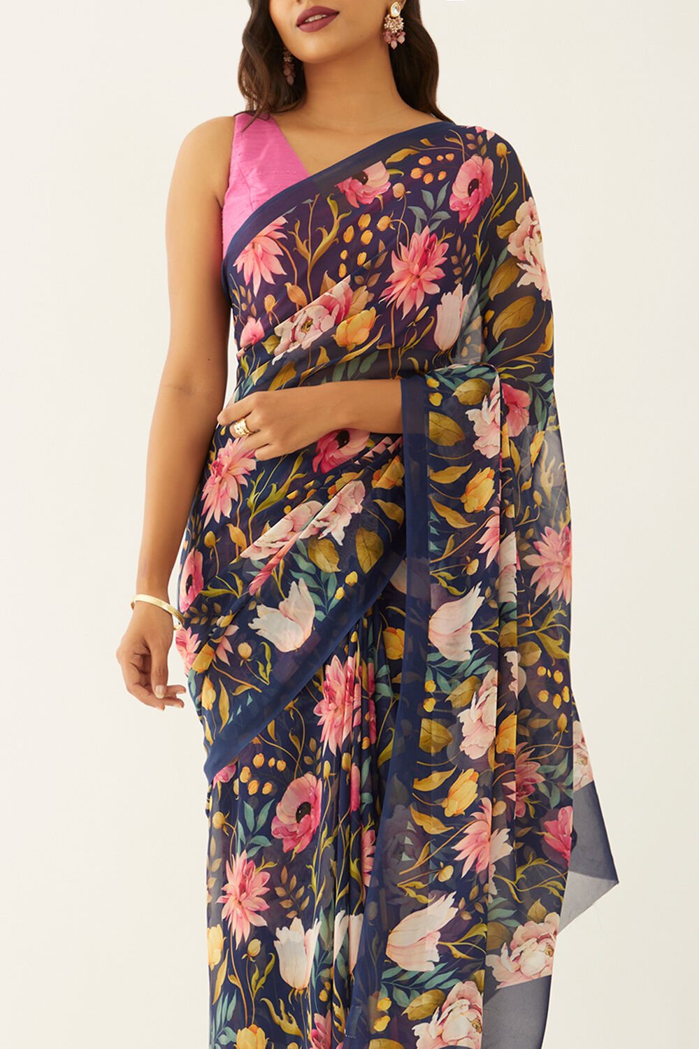 Blue Viscose Georgette Digital Print Saree image number null