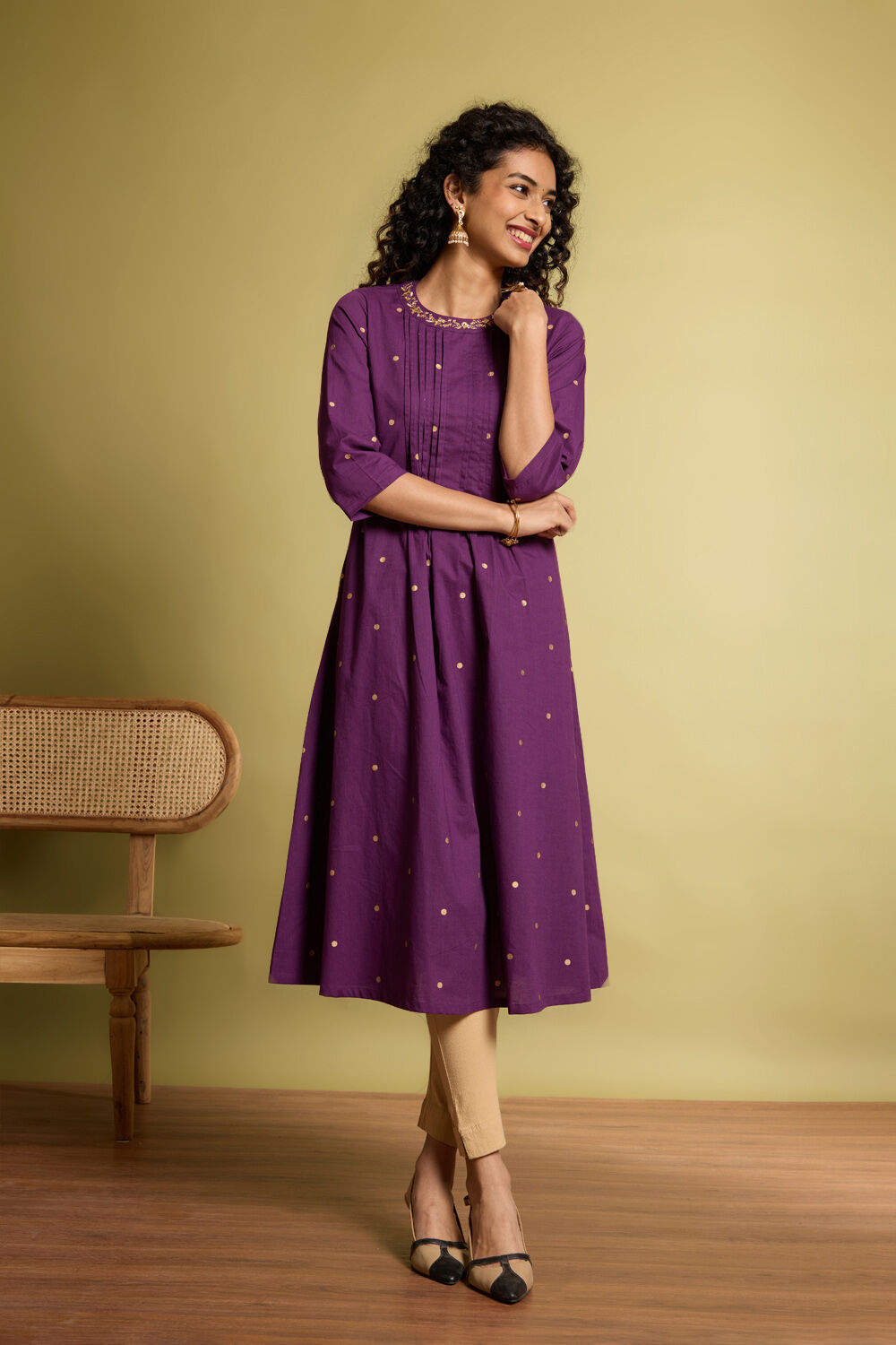 Purple Embroidered Pure Cotton Kurta image number null