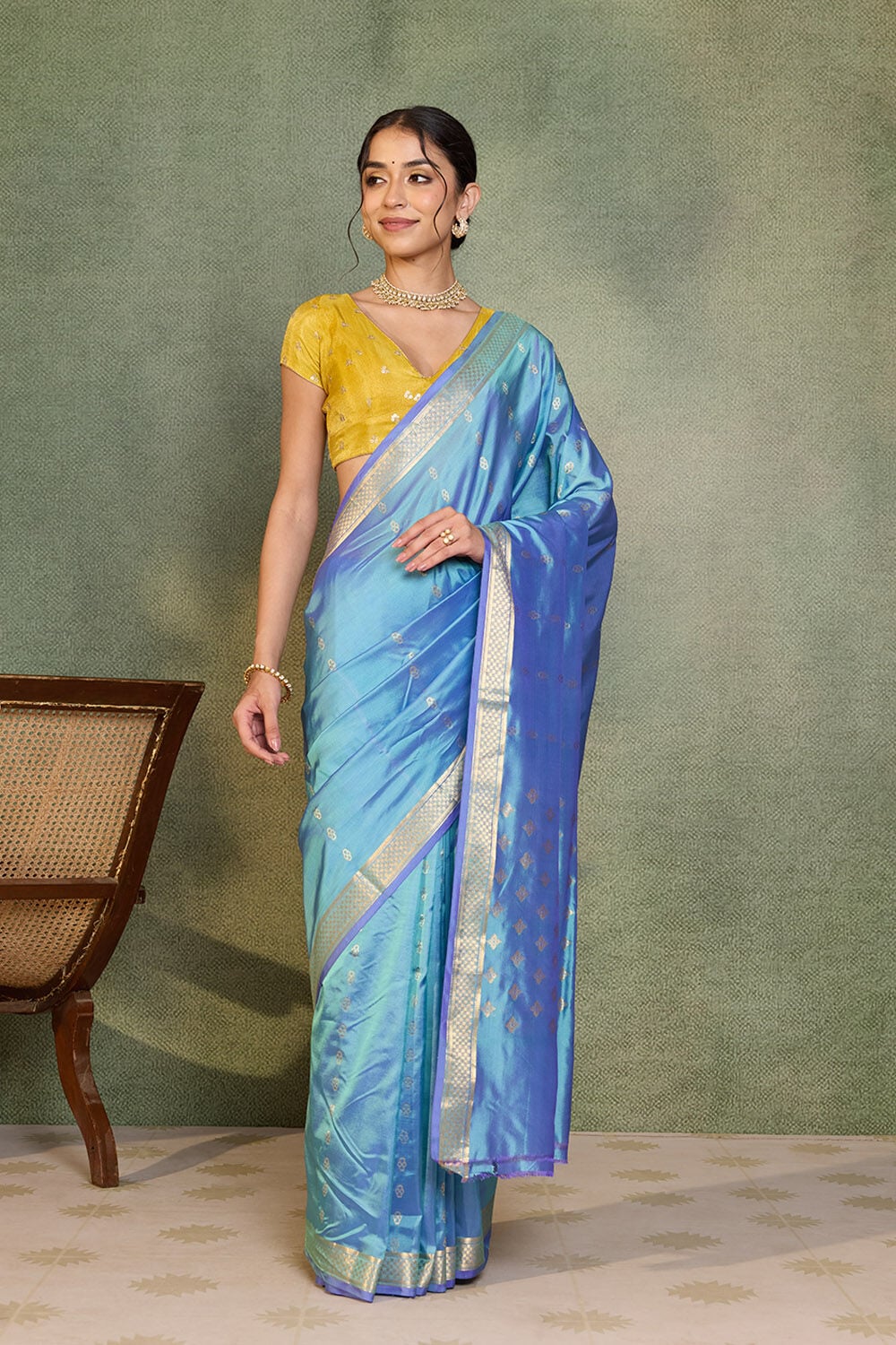 Light Blue Silk Viscose Cutwork Banarasi Inspired Design Saree image number null