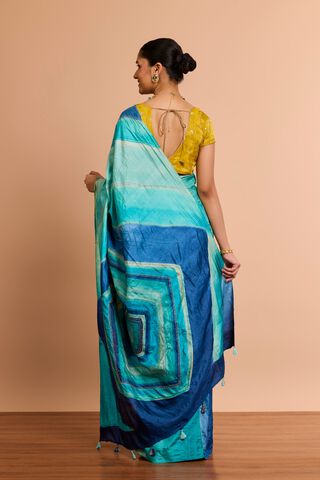 Light Green Bengal Pure Tussar Silk Hand Painted Kantha Saree thumbnail image number null